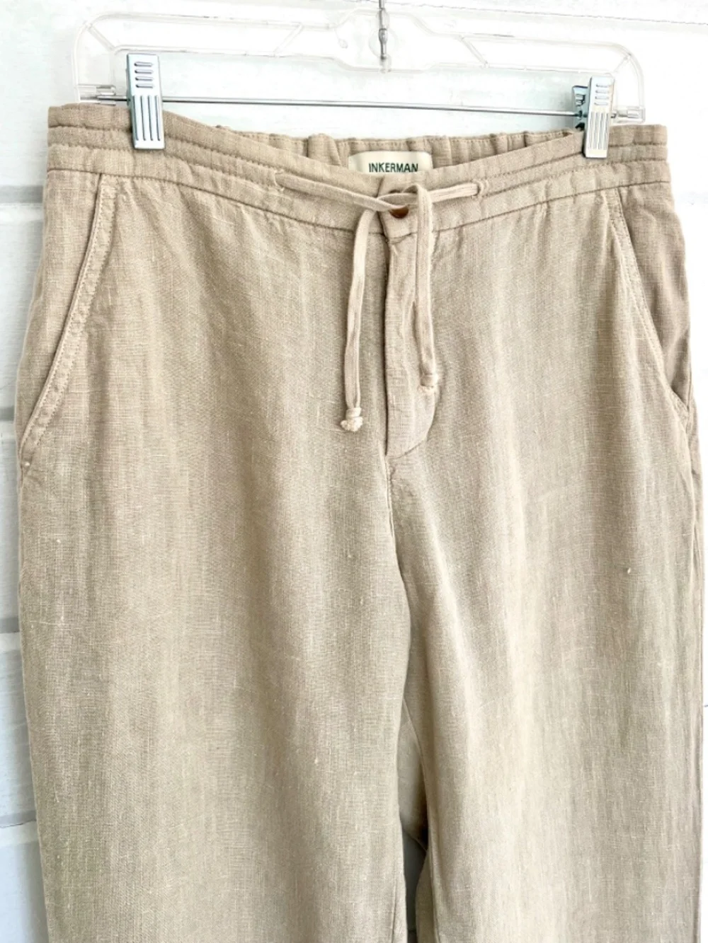 INKERMAN Organic Linen Drawstring Pants in Sand - 30
